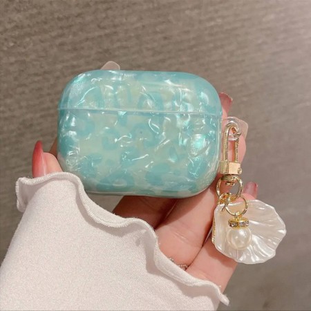 Чохол для AirPods 3 no brand Pearl бірюзовий з брелоком мушля і перлина