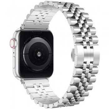 Ремешок для Apple Watch 42/44/45/49 mm Rolex 5 Bead, серебристый