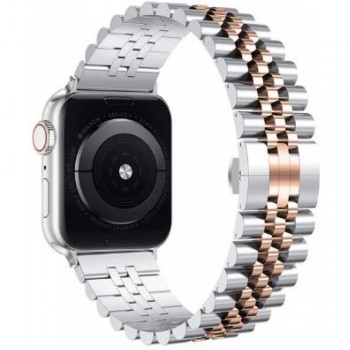 Ремешок для Apple Watch 42/44/45/49 mm Rolex 5 Bead, розовое золото