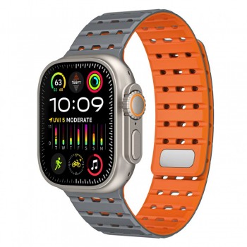 Ремешок для Apple Watch Magic Double silicone 42/44/45/49 mm, серый и оранжевый