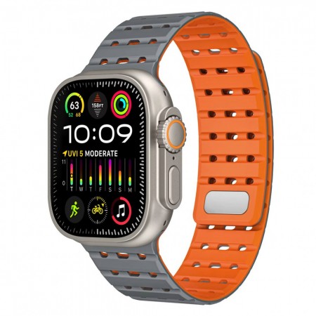 Ремешок для Apple Watch Magic Double silicone 42/44/45/49 mm, серый и оранжевый