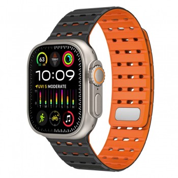 Ремешок для Apple Watch Magic Silicone Double Color 42/44/45/49 мм, черный и оранжевый