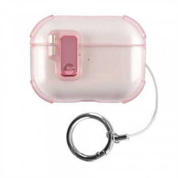 Чохол для AirPods 3 пластиковий із замком рожевий прозорий карабін