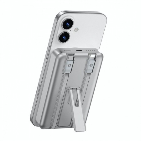 Повербанк WiWU Wi-P056 10000 мАч 22.5W серебристый с подставкой и беспроводной зарядкой