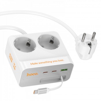 Мережевий подовжувач Hoco AC28 2 розетки 3 USB-C 1 USB-A 45Вт 2м білий
