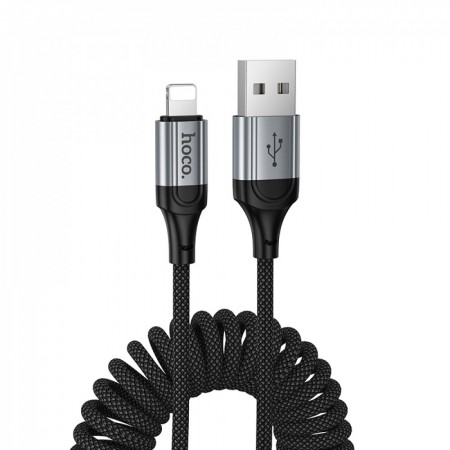 Кабель Lightning Hoco X121 2.4A 1.5м пружинный плетёный быстрая зарядка
