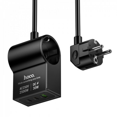 Мережевий фільтр Hoco AC33 2500W 1 розетка 2 USB-C 1 USB-A 30W 1.5м