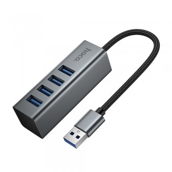USB хаб Hoco HB1B 4 порти USB 3.0, алюмінієвий корпус, кабель 20 см