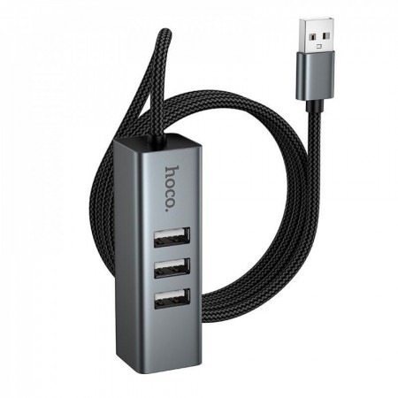 USB хаб Hoco HB1D 3 порта USB 2.0, RJ45, алюминиевый корпус, плетёный кабель
