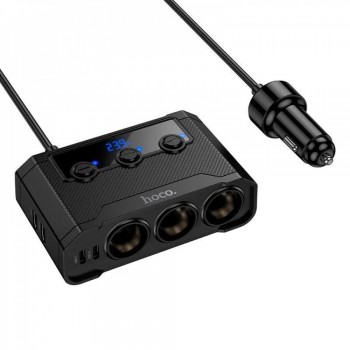 Розгалужувач прикурювача Hoco Z64 3 роз'єми, 4 USB, цифровий дисплей