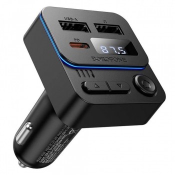 FM модулятор Borofone BC60 з дисплеєм, USB-A, PD, Bluetooth