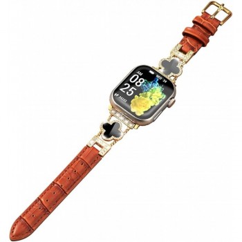 Ремінець для Apple Watch Leaf Clover 42/44/45/49 мм шкіряний сріблясто-коричневий