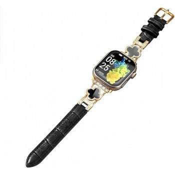 Ремешок для часов Leaf Clover Apple Watch 42/44/45/49 мм черный с золотом женский