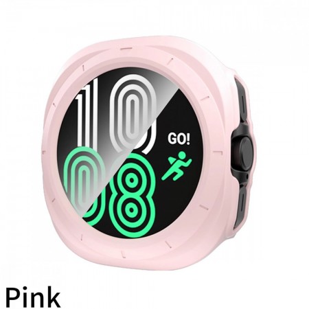 Чехол с защитным стеклом для часов PC Glass Watch 7 47 мм розовый ударопрочный
