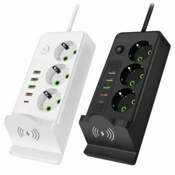 Мережевий фільтр no brand 3 розетки 4 USB Type-C бездротова зарядка 3м кабель
