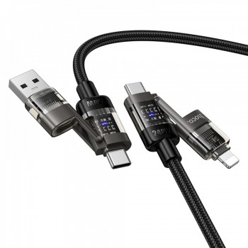 Кабель 3 в 1 Hoco U151 USB/Type-C/Lightning 2A 1.2м плетёный, цинковый сплав