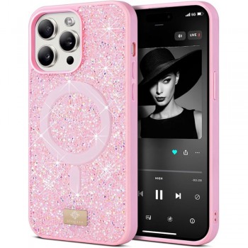 Чехол Bling World Rock Case MagSafe для iPhone 16 Pro розовый глиттер защита