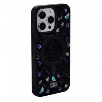 Чехол Bling World Bobi для iPhone 16 Pro с MagSafe, черный, стразы, 3D декор