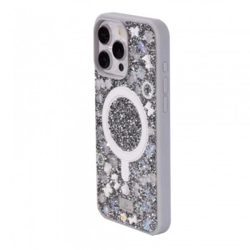 Чехол Bling World Bobi Case MagSafe для iPhone 17 серебристый глиттер стразы