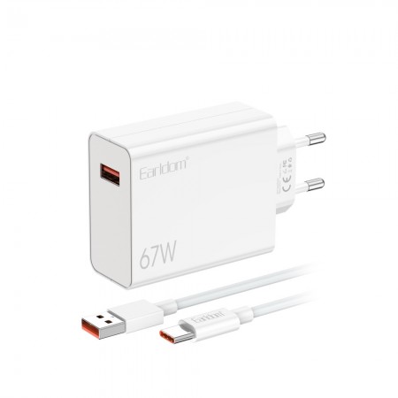 Сетевое зарядное устройство Earldom ES-EU47 67W PD с кабелем USB-C 1м