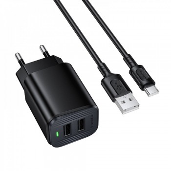 Мережевий зарядний пристрій Borofone BAS81A 2.1A 2USB з кабелем USB-C 1м чорний