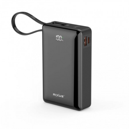 Повербанк Rixus RXPB02B 20000 мАг 22.5W з кабелем USB-C та дисплеєм