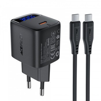 Сетевое зарядное устройство Acefast A115 30 Вт PD USB-C с дисплеем и кабелем USB-C 1 м Сетевое зарядное устройство Acefast A115 30 Вт PD USB-C с дисплеем и кабелем USB-C 1 м