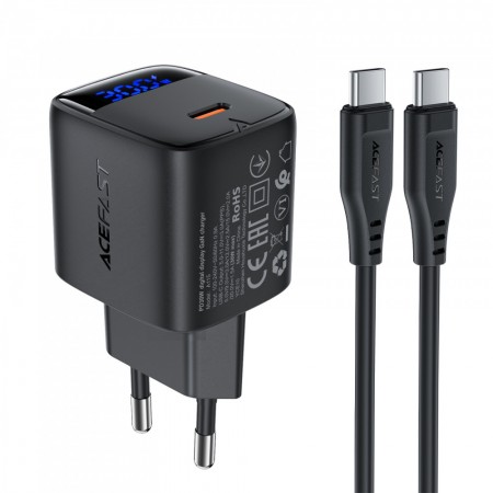 Сетевое зарядное устройство Acefast A115 30 Вт PD USB-C с дисплеем и кабелем USB-C 1 м