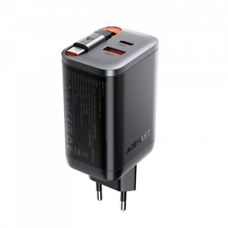 Сетевое зарядное устройство Acefast A111 67 Вт 2 PD QC 3.0 со встроенным кабелем USB-C 0,65 м