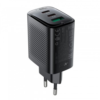 Сетевое зарядное устройство Acefast A108 67 Вт GaN 2 USB-C + USB-A PD QC 3.0, чёрное
