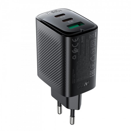 Сетевое зарядное устройство Acefast A108 67 Вт GaN 2 USB-C + USB-A PD QC 3.0, чёрное