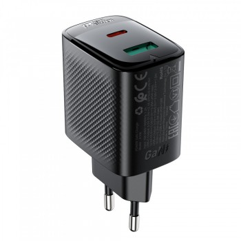 Сетевое зарядное устройство Acefast A106 45 Вт GaN USB-C + USB-A PD QC 3.0, чёрное