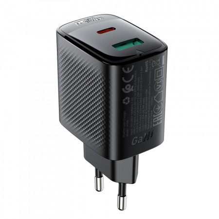 Сетевое зарядное устройство Acefast A106 45 Вт GaN USB-C + USB-A PD QC 3.0, чёрное