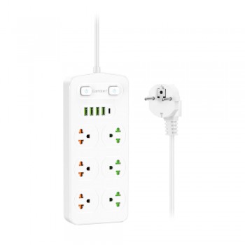 Сетевой фильтр Earldom ES-SC09 6 розеток 4 USB 1 Type-C кабель 2 м