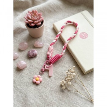 Брелок no brand Braid Flower рожево-білий, плетений, з квіткою