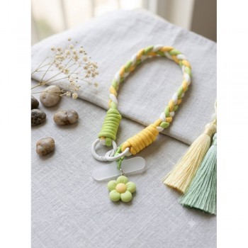 Брелок no brand Braid Flower плетений, зелено-жовтий, силіконовa квітка