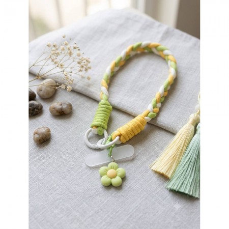 Брелок no brand Braid Flower плетёный, зелёно-жёлтый, силиконовый цветок