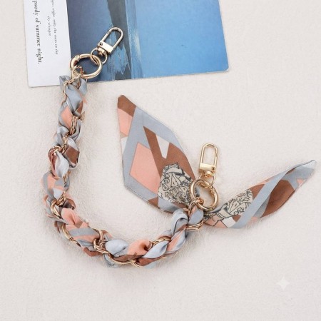 Шнурок на руку Silk Scarf тканевый, голубой и розовый, карабин