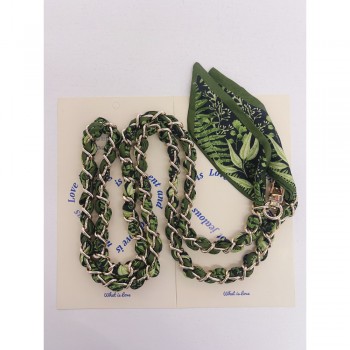 Шнурок на шею no brand Silk Scarf тканевый с цепочкой зеленый