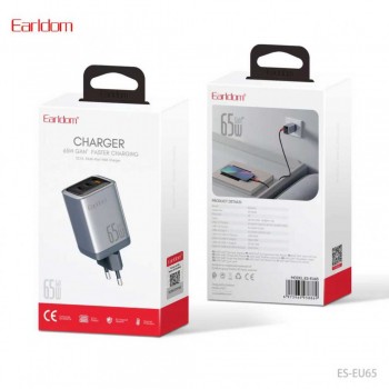 Сетевое зарядное устройство Earldom ES-EU65 65Вт GaN 2PD QC 3.0